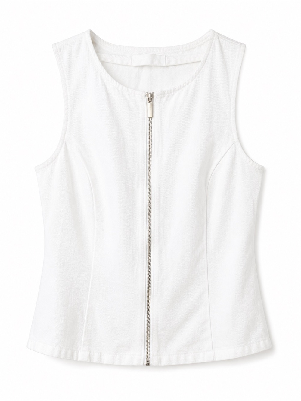 Zara White Denim Sleeveless Zip-Up Top Size S